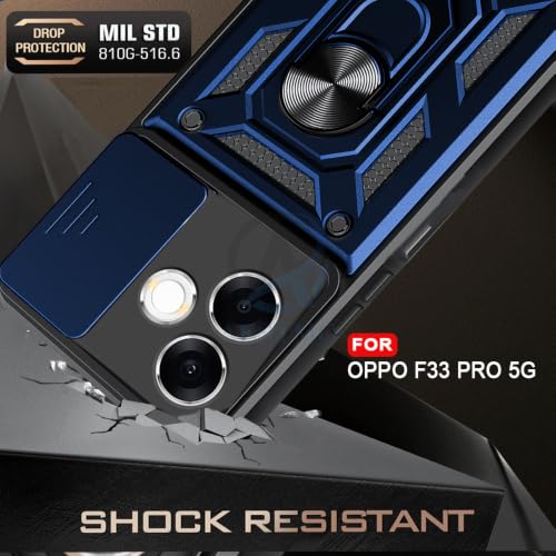 Image of AESTMO Tough Armor Oppo F33 Pro 5G Bumper Back Case Cover | Ring Holder & Sliding Camera Shield Cover | 360 Degree Protection Back Case Cover for Oppo F33 Pro 5G (Blue)