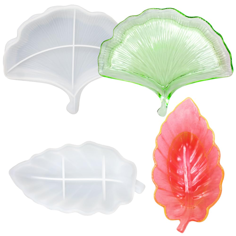 2 Set Leaf Tray Resin Molds, FineGood Jewelry Tray Holder Epoxy Resin Molds Silicone Molds for Resin Candle Holder Soap Dish Craft Home Decor