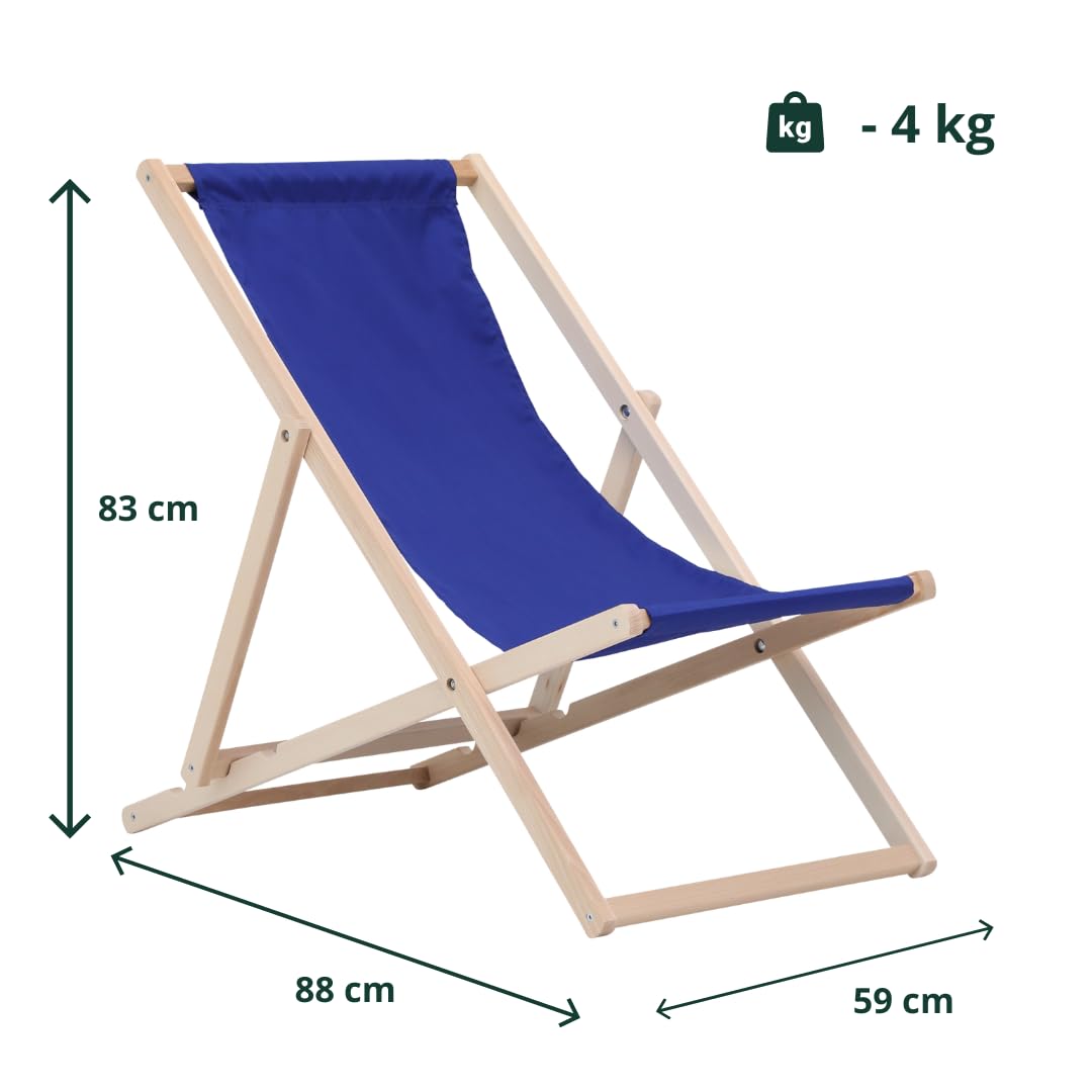 Drewniany leżak, składany, leżak przeciwsłoneczny, leżak ogrodowy, krzesło plażowe, składane drewniane krzesło ogrodowe, niebieski