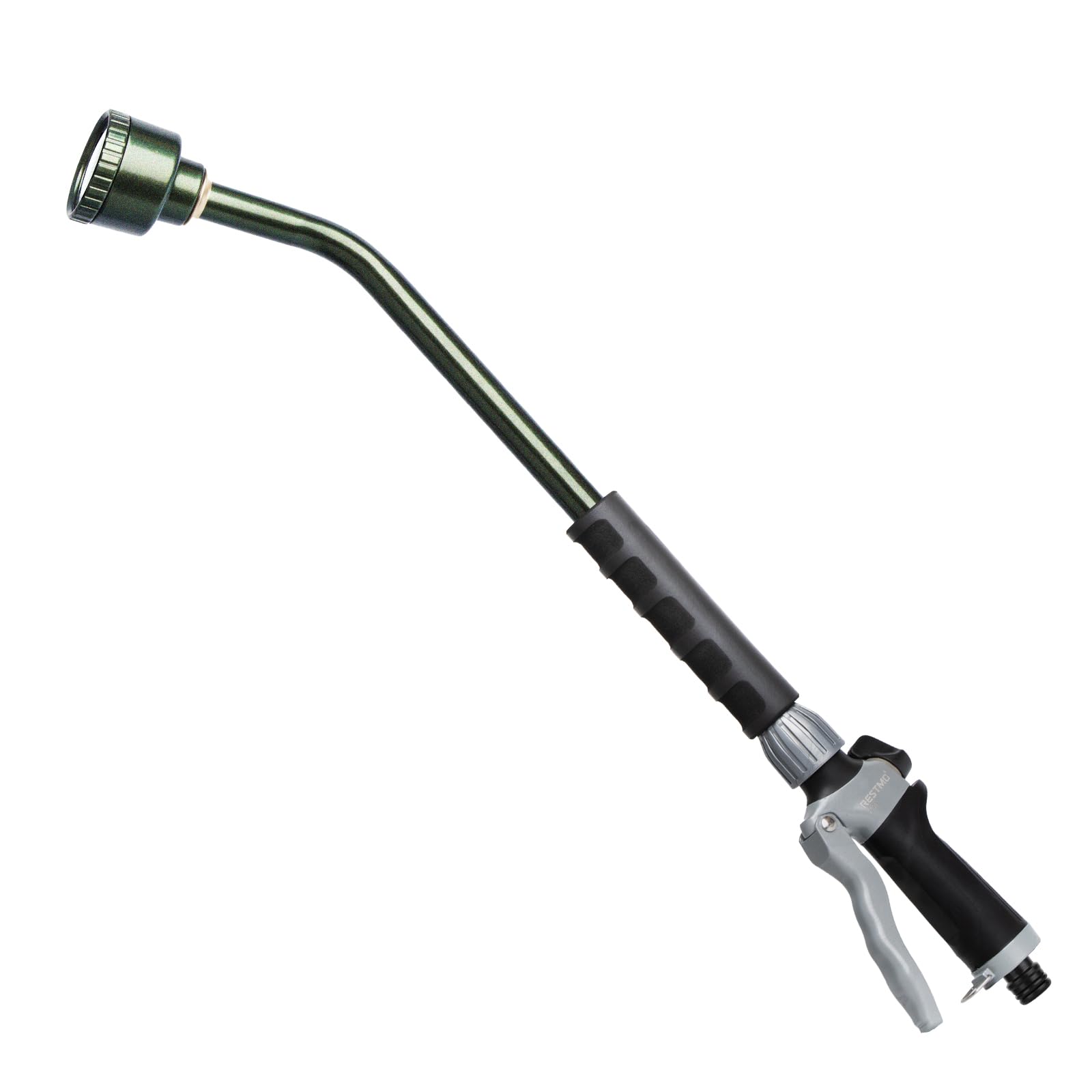 RESTMO 61cm Full Shower Watering Lance with Flow Control, Heavy-Duty Metal Hose Wand with High-Gloss Powder Coating, Gentle Rainfall Spray for Hanging Baskets, Shrubs & Delicate Plants, Green