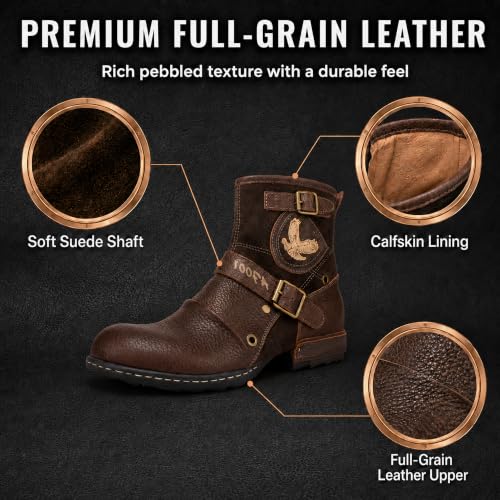 Image of Motorcycle Boots Men Fashion Leather Ankle Chukka Boots Casual Riding Lace up Shoes AF001-3