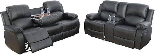 Miniatura 40 de Juego de muebles de cuero regenerado para sala de estar, juego de sofá reclinable de dos plazas en sala de estar, sofá reclinable (3 piezas, marrón)