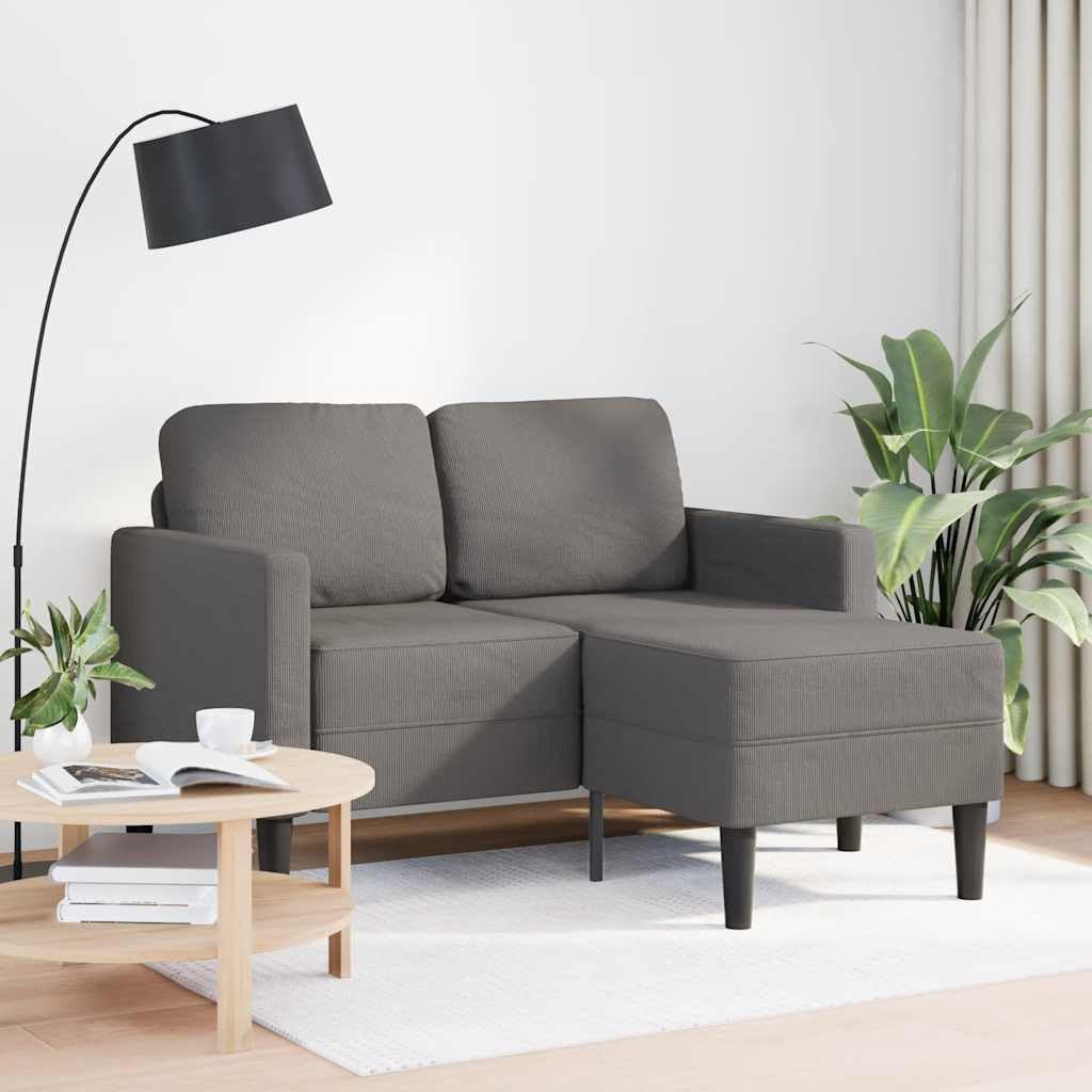 Sofá de 2 plazas con chaise longue en forma de L, color gris claro, 125 cm, sofá esquinero moderno de lino con marco de madera y patas de metal, sofá acolchado para ahorrar espacio en el salón