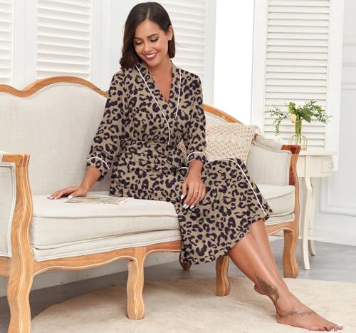 Image of PrinStory Womens Robe Long Knit Bathrobe Lightweight Soft Robes Ladies Bath Robe