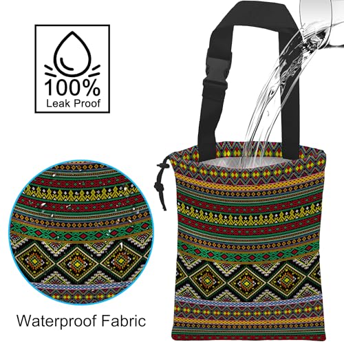 Image of Car Trash Bag Hanging Green Ethnic Style Car Trash Can Waterproof Garbage Bag Hanging for Car Back Seat