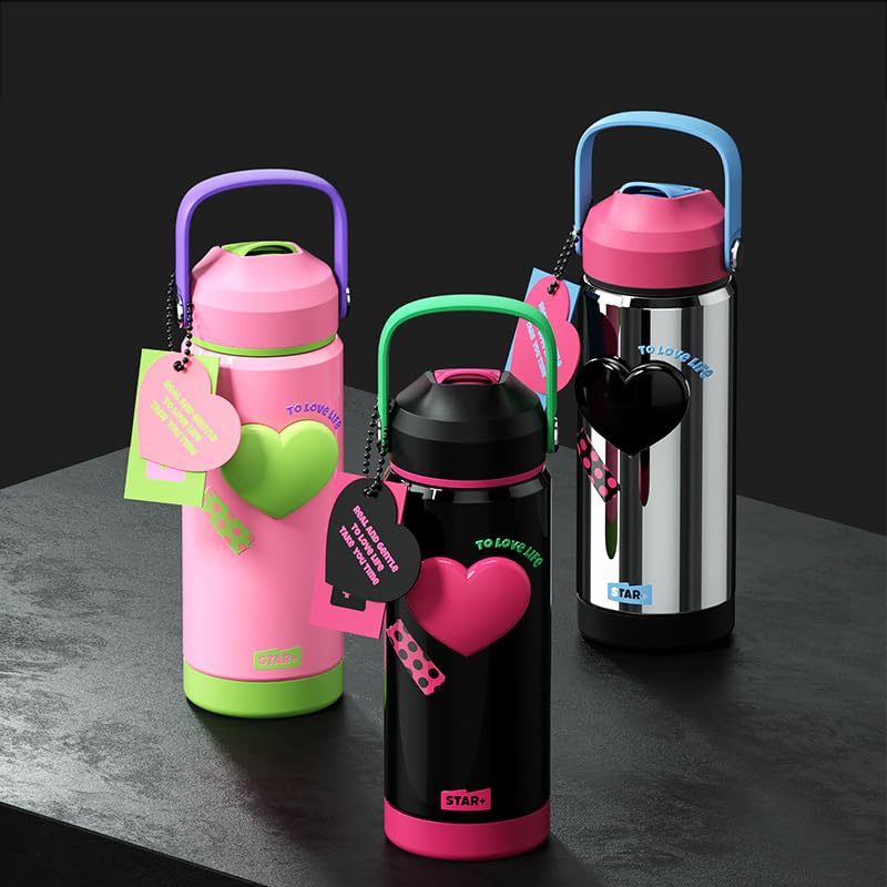 Tazza da viaggio comoda ed elegante con manico per il trasporto, 550 ml, riutilizzabile, per bevande calde e fredde (nero)