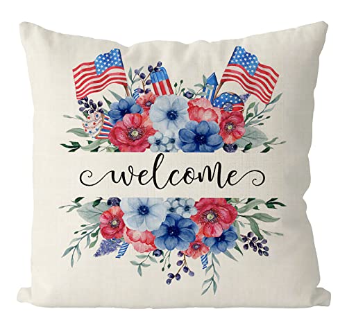 Gagec 4Th Of July Pillow Covers 18X18 Inch American Flag Flowers Floral Patriotic Throw Pillow Covers Independence Day Memorial Day Cushion Case Pillowcase Decorations For Sofa Couch #TOP11