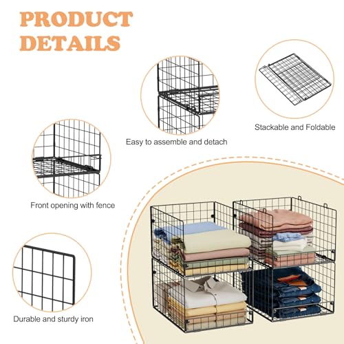 Image of 4-Tier Stackable Closet Organizers and Storage Shelves, Foldable Closet Shelf Organizer System, Stackable Storage Bins Drawers for Closet Organizer System, Black(Patent 30022416, 15.7 inchx11.8 inchx34.64 inch)