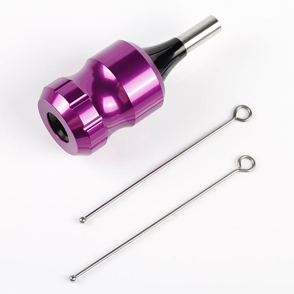 Agarre de agujas de cartucho de tatuaje de aleación de aluminio de 32mm con varilla de impacto para todos los cartuchos para tatuar agujas (Púrpura)