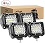 Nilight 4PCS LED Pods 4Inch 60W Triple Row Flood Spot Combo 6000LM Light Bar Driving Fog Lights Led Off Road Lighting for Trucks Pickup Jeep ATV UTV SUV Boat Light,2 Years Warranty