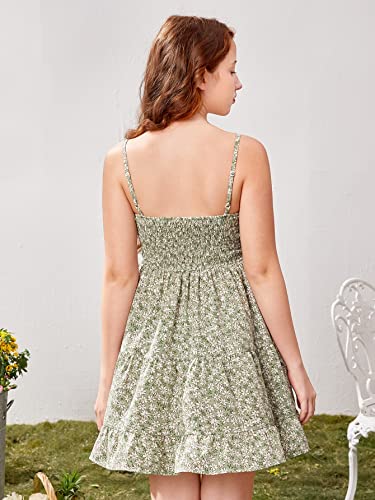 COZYEASE Girls' Floral Print Ruched Bust Ruffle Hem Sleeveless High Waist Cami Dress Boho Short Dresses2