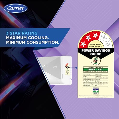 Image of Carrier 1.5 Ton 3 Star X-Line LED Flexicool Inverter Split AC (Copper,Smart Energy Display, Convertible 6-in-1,Dual Filtration with HD & PM 2.5 Filter, XCEL LUMO EXI, CAI18CL3R34F0,White)
