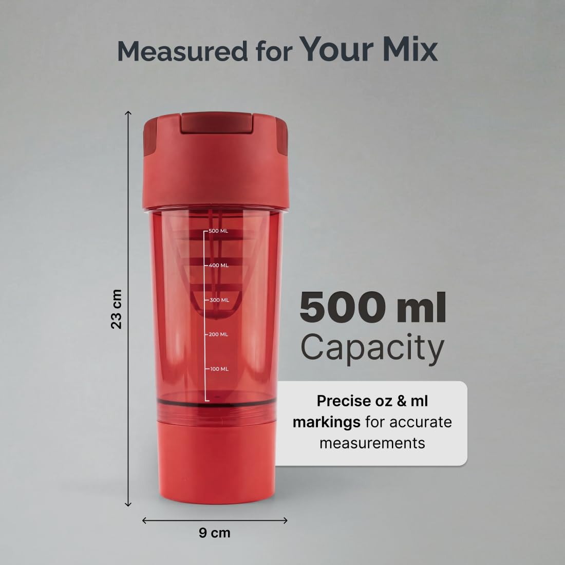 CULT Gym Shaker Pro 500ml – Cyclone Blender Shaker Bottle for Protein Shake | 100% Leakproof Workout Water Sipper for Men & Women | Durable Fitness Supplement Bottle (Red) 4