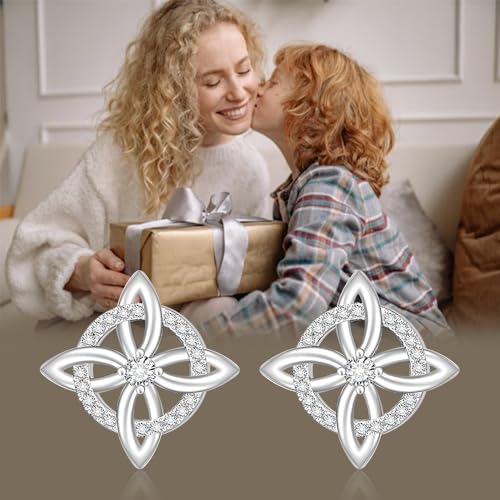 Celtic Knot Infinity Moonstone Stud Earrings for Women S925 Sterling Sliver Triquetra Hypoallergenic Piercing Studs for Sensitive Ears Trendy Dainty Irish Gifts4