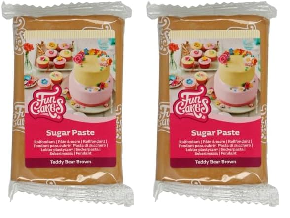 FunCakes Pasta de Azúcar Marrón Teddy Bear, 250 g (Paquete de 2)