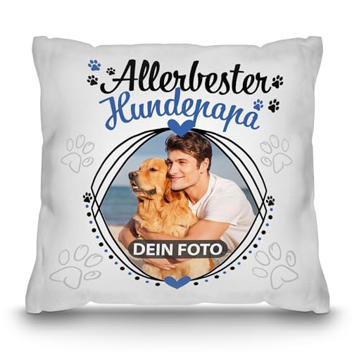 Print Royal PR Hunde-Kissen mit Foto Allerbester Hundepapa - Geschenk für Hundefreunde zum Geburtstag | Personalisiertes Geschenk, inkl. Füllung, Weiß