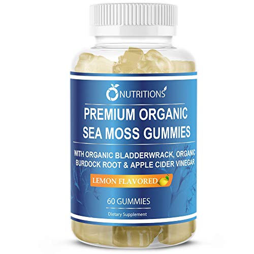Organic Sea Moss Gummies Made with Organic Irish Sea Moss, Organic Burdock Root, Organic Bladderwrack, and Apple Cider Vinegar -Seamoss Raw Organic Alkaline Supplement for Gut, Joint Support (Lemon)