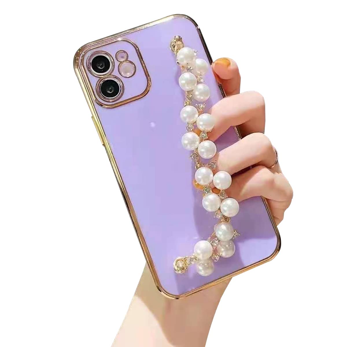 Coque antichoc iPhone 16 Pro mince étui avec dragonne perle pour femme