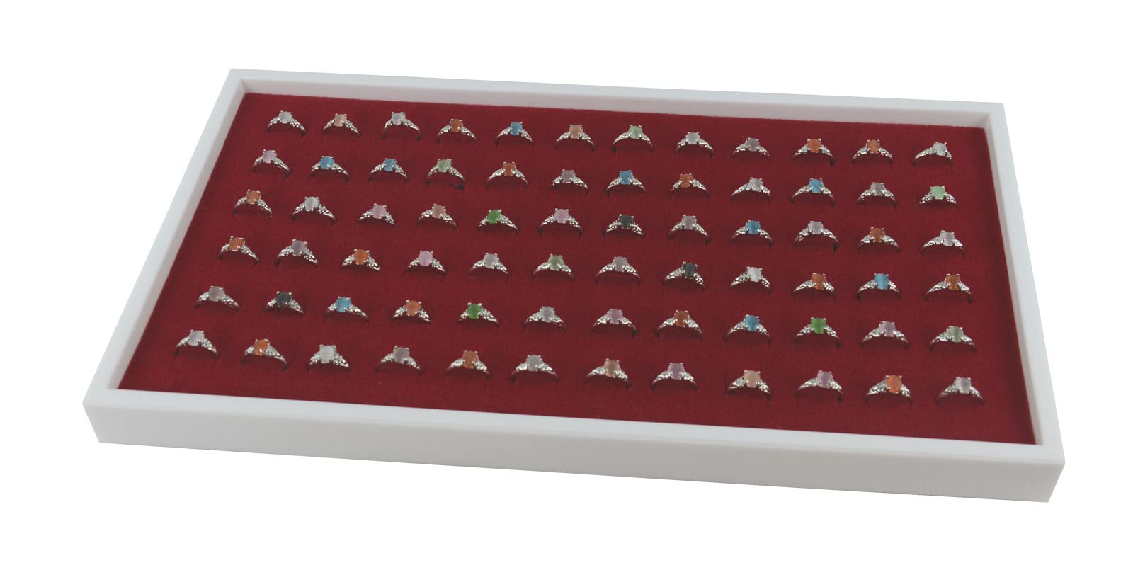 Box Displays Red White Leatherette Jewellery Ring Display Tray With Choice Of Velvet Flocked 72 Or 144 Ring Display Pad (Tray With 144 Ring Pad)