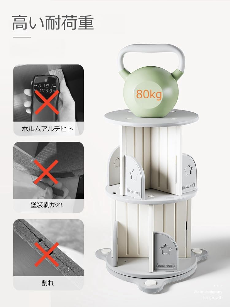 360度回転本棚 省スペース収納 子供用絵本棚 HDPE製 3段4段5段選択式