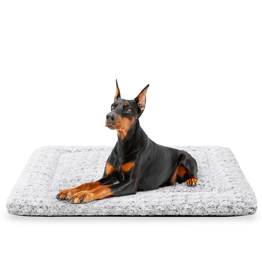LUVMINNIDO Washable Dog Bed Mat for Crates, Ultra Soft Fluffy All-Season Reversible Kennel Pad Cozy Sleeping Mat for Large Medium Small Dogs (Grey, 121x75x4cm)