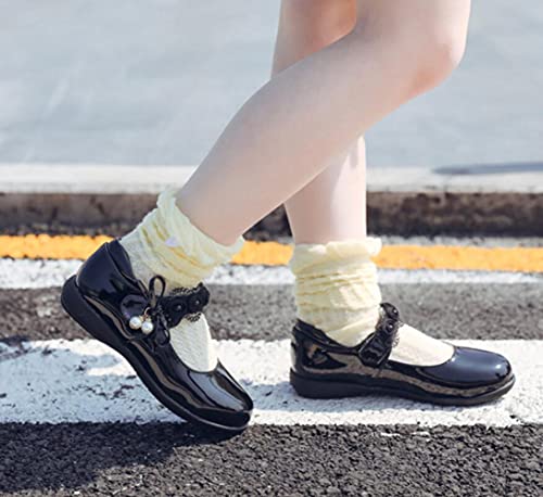 Girl's Casual Mary Jane Ballerina Flats Black School Uniform Oxfords Pearl Strap Dress Shoes4
