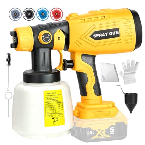 Vtuxcey Cordless Paint Sprayer for Dewalt 20V Battery, Handheld Paint Gun with 3 Spray Patterns & 4 Nozzles, Ideal for DIY Projects, House Painting, Furniture & More (No Battery Included)