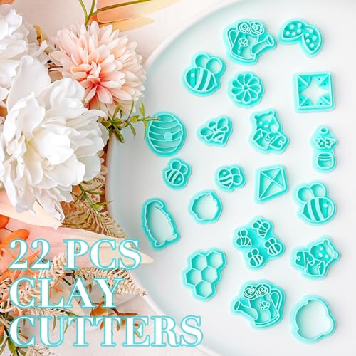 TAINSKY Spring Polymer Clay Cutters, 20 Shapes Spring Clay Cutters, Flower Clay Cutters, Bee Clay Cutters for Earrings, Clay Cutters, Spring Clay Cutters for Polymer Clay Jewelry Making