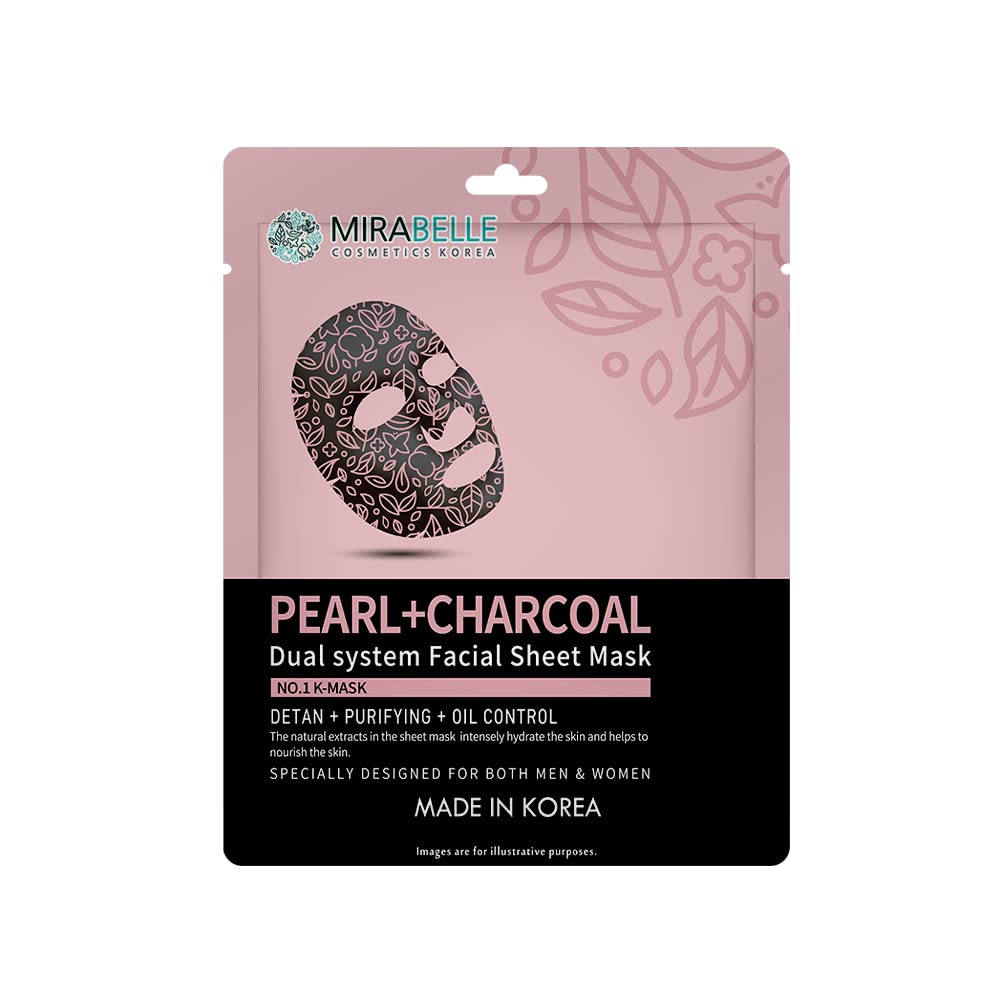Mirabelle Pearl Charcoal Facial Serum Sheet Mask (Pack of 1), 25ml