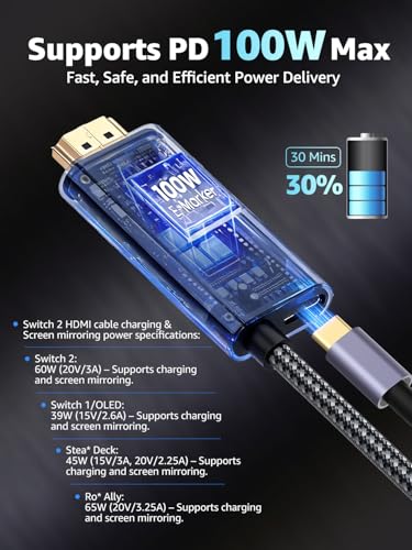 Image of [V 22.5.0] Switch 2 Dock HDMI Cable 8K@60Hz 4K@240Hz /120Hz /60Hz,HDMI 2.1&48Gbps,100W PD USB C Charging,HDR10+,Portable&Travel TV Docking Station HDMI Adapter Compatible with Nintendo Switch 2 /OLED /1