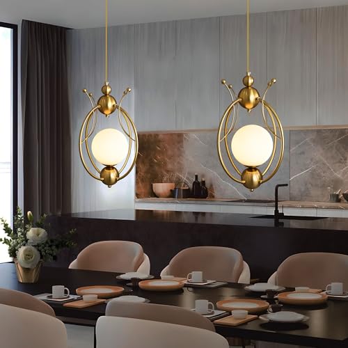Image of Smartway Crown Modern LED Hanging Pendant Light | Golden Curved Metal Design with Frosted Orb Light | 3 Color Modes | Decorative Ceiling Pendant Lamp for Living Room, Bedroom, Dining, Cafe & Office