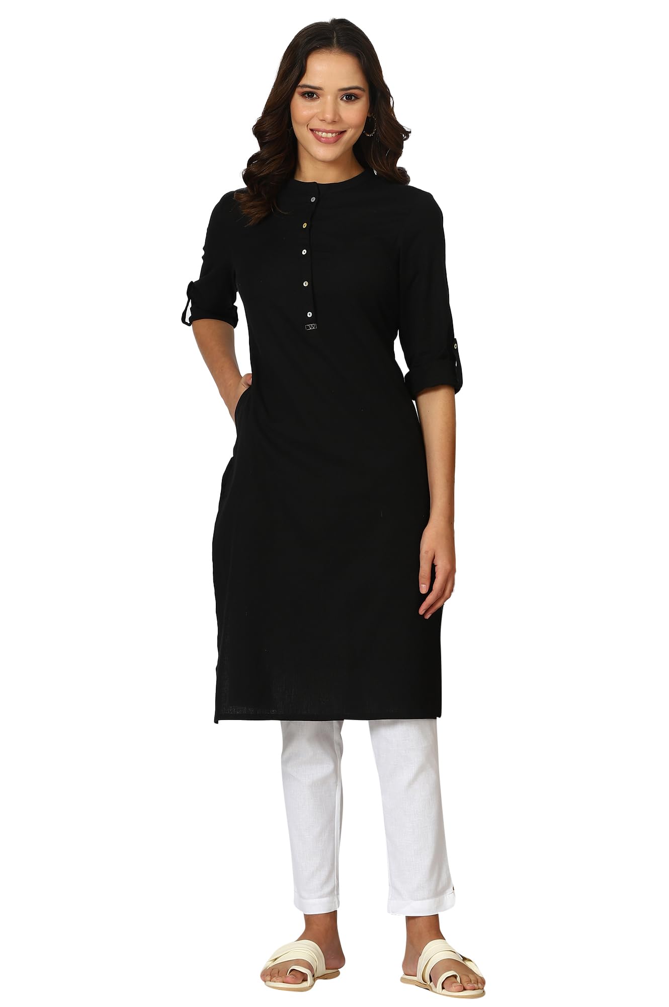 Lilac Mandarin Collar Cotton Blend Straight Kurta-image-47
