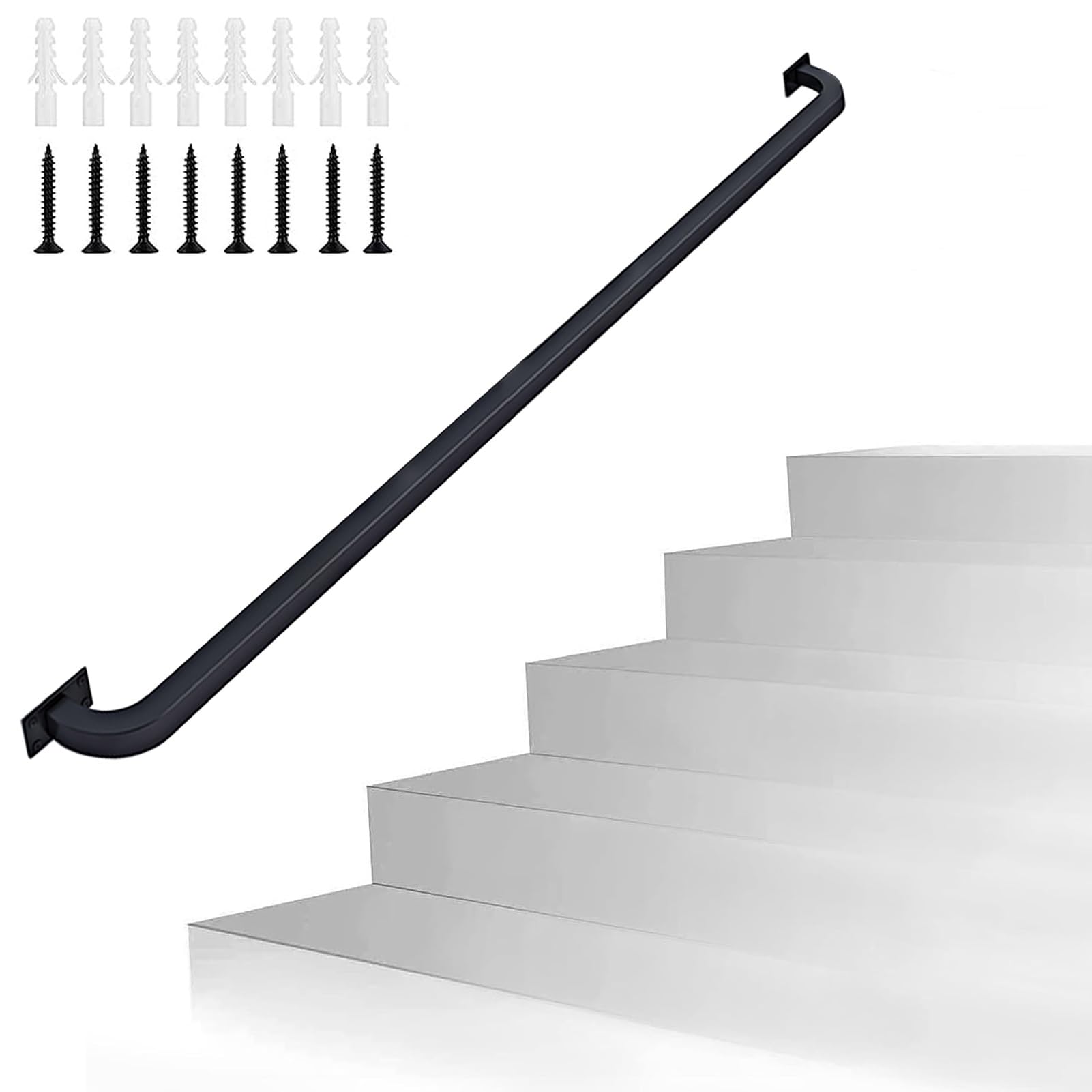 LWJSOCP Stair handrail Stair handrails, outdoor step handrails, indoor stair handrails, stair railings, industrial wrought iron wall support handrails (Size : 120cm)