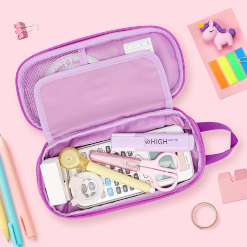 Image of Bagseri Pencil Case for Girls - Expandable Kids Pencil Case Large Capacity Pencil Pouch Organizer Cute Pencil Bag Pencil Box for School Student, Pen Case Only (Deep Purple Unicorn)