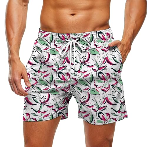 Beach Shorts for Men, Floral Tropical Shorts for Men, Quick Dry Drawstring Swim Trunks Bathing Suit for Daily Wear