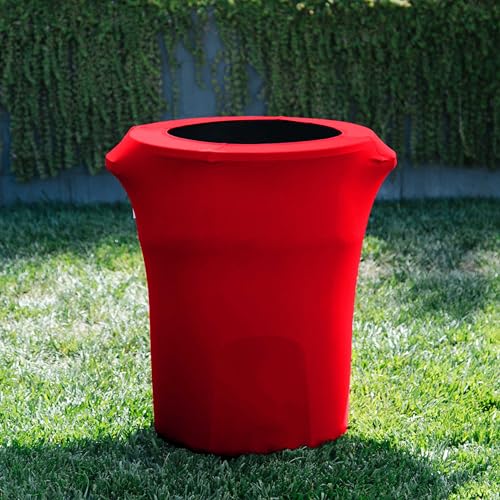 LA Linen Stretch Spandex Trash Can Cover 55-Gallon Round,Red, Microfiber Polyester, 73.66 x 91.44 x 0.05 cm - Image 2