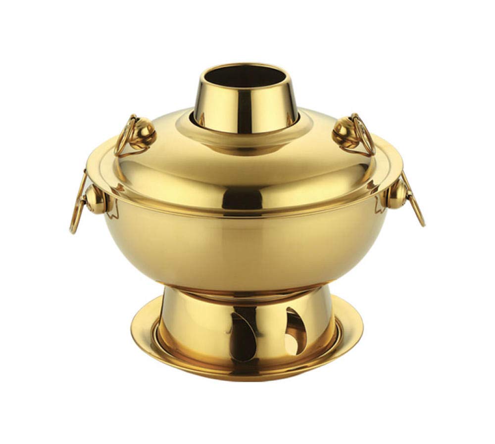 Fondue chino, olla de carbón chino, fondue eléctrica, olla caliente de acero inoxidable de 1.8 litros, fondue china, cordero chino, olla de carbón chino, cocina de picnic al aire libre (dorado)