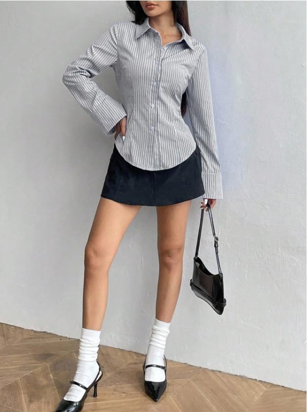 Image of Women Shirt||Women Relaxed Fit Vertical Striped Spread Collar Cotton Casual Shirt (S-12-19)