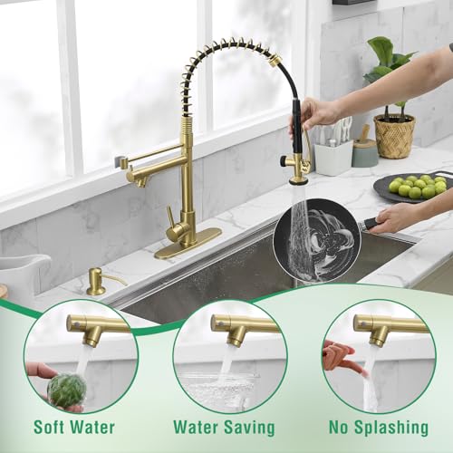 Image of Fapully Commercial Kitchen Sink Faucet with Pull Down Sprayer Brushed Gold