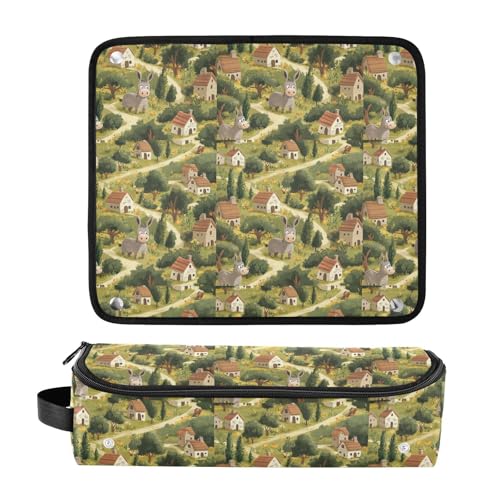 Bolsa de viaje y tapete resistente al calor Village Countryside para planchas y rizadores de cabello, organizador portátil miniatura 3