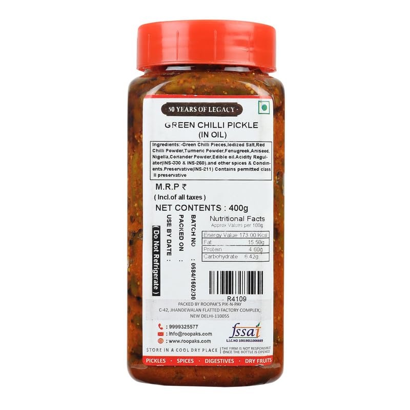 ROOPAK'S PIK-N-PAY Green Chilli Pickle Handmade with Love | Traditional Recipe|Green Chilli Ka Achar- No Artificial Colour & Flavour (400 g) 1