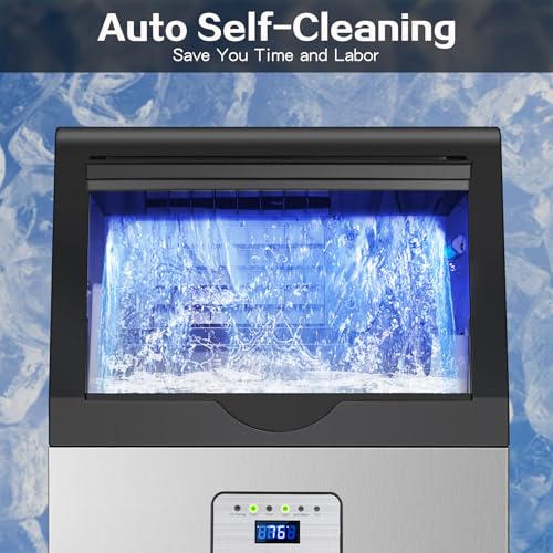 Image of Amzgachfktch Commercial Ice Maker, 110 lbs /24H, 25 lbs Ice Storage | 45 Ice Cubes in 12 Mins, Auto Self-Cleaning, Blue Light, Under Counter /Freestanding Ice Machine for Home Bar
