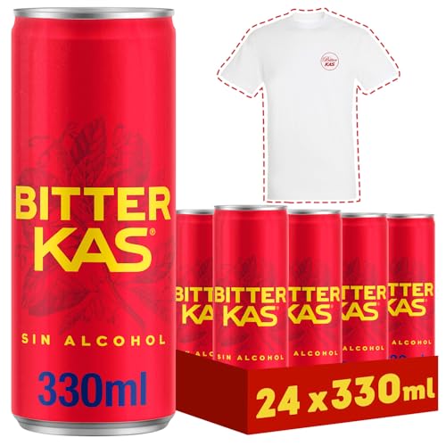 Bitter kas Refresco con sabor amargo sin alcohol, pack de 24 latas de 330 ml, 7.92 litros en total, Incluye camiseta de Regalo