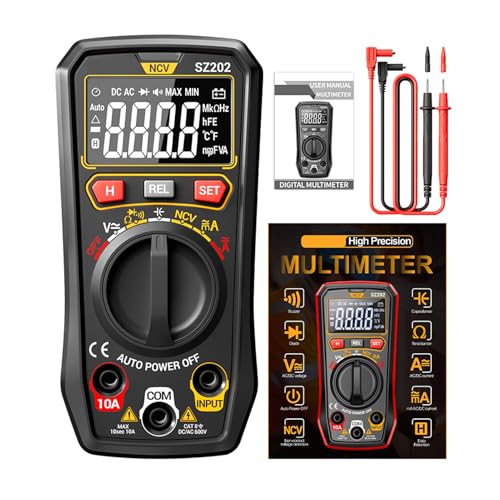 Generic Multímetro Digital Portátil con Pantalla Retroiluminada para Electricistas y Entusiastas del Bricolaje, Medidor de Capacitancia de Rango Automático para Uso Doméstico, Material ABSDC (BLACK)