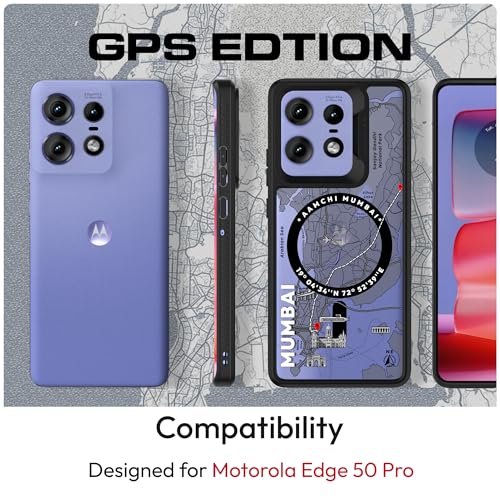 Image of KAPAVER GPS Edition Back Cover Case Compatible with MagSafe, Magnetic Case for Motorola Edge 50 Pro (Mumbai-Black) (Polycarbonate + TPU)