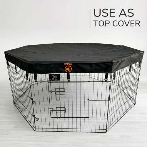 Image of PJYuCien Puppy Playpen with Bottom Pad and Door, 8 Panels 24 inch H, Black | 24 inchW, Dual-function Pad, For Small Pets, Foldable Octagonal Pen, Versatile, Indoor & Outdoor, Backyard, Protects Floors