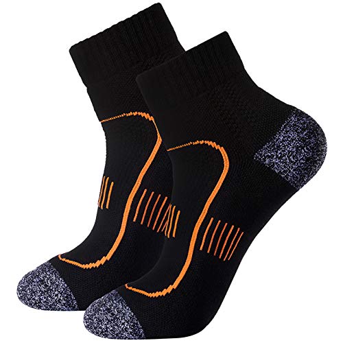 Men's 2-Pack Black Cushioned Anti Odor Blister Resisting Quarter Crew Compression Running Socks, Size 6-11