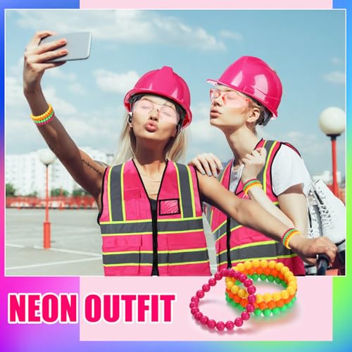 Geiserailie 9 Pcs Neon Construction Worker Costume Reflective Vest Hat Glasses Bracelet Socks for Women Football Spirit Week - Image 4
