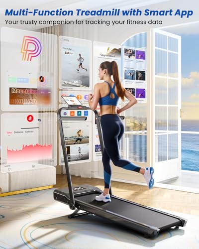 Image of DeerRun Walking Pad Treadmill with Incline and Handle Bar, 4-in-1 Foldable Under Desk Treadmills for Home Small or Office, 300 lbs Capacity 3.0 HP Folding Portable Walking Pad with APP