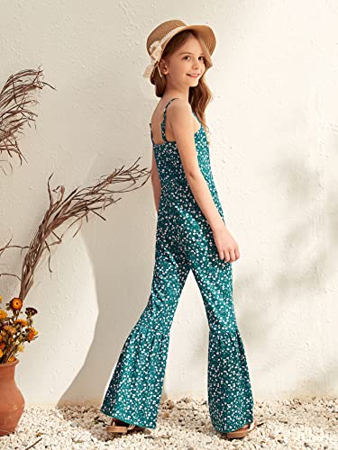 Wdirara Girl's Leopard Print Spaghetti Strap Wrap V Neck Belted Cami Jumpsuit Green And White 9Y #TOP28
